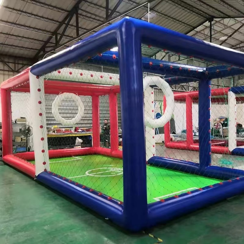 Inflatable drone soccer field with two goals